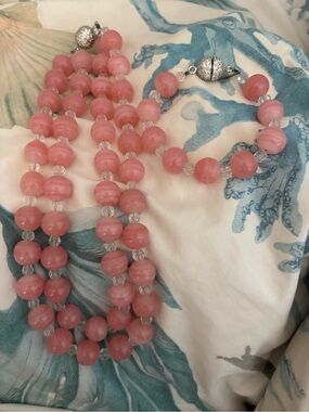 KEP Design NY Double-Strand Pink Beaded Necklace and bracelet with Clear Spacers
